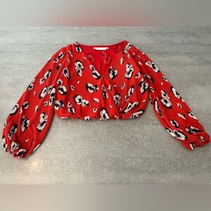 Astr Red Floral Wrap Blouse